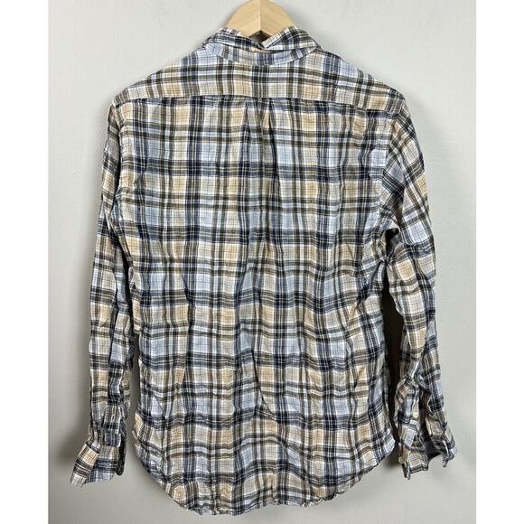 Brooks Brothers Plaid The Original Polo Shirt Slim Fit Linen Shirt Size Medium - Picture 2 of 5